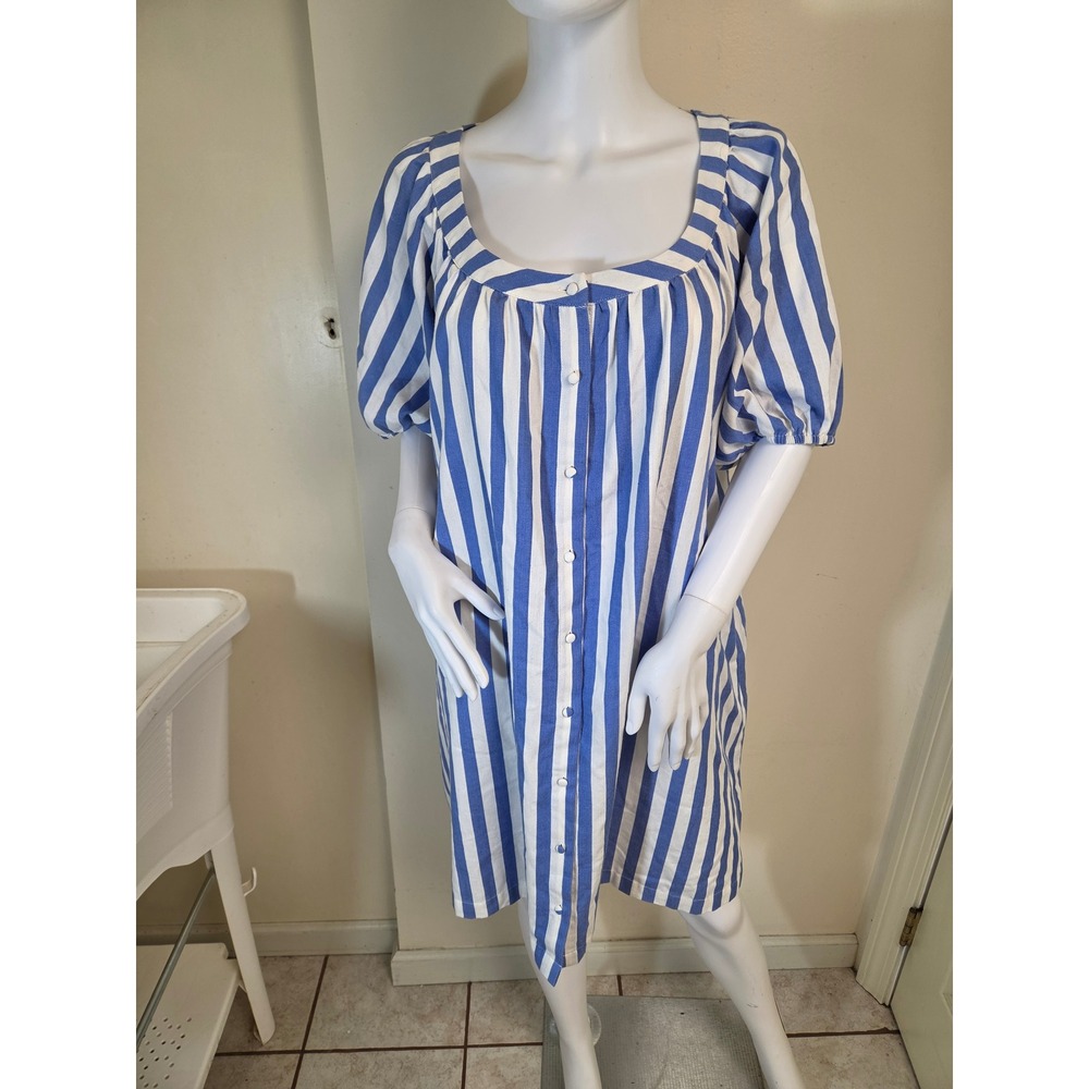 Anniewear Los Angeles Blue White Striped Button Front Pocket Dress XL AD4473W